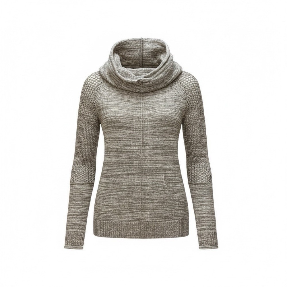 prAna Cowl Neck Sweater Women Medium Beige‎ Space Dye Pointelle Wool Gorpcore